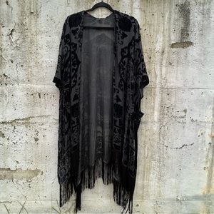 Vintage Black Velvet Tassel Kimono